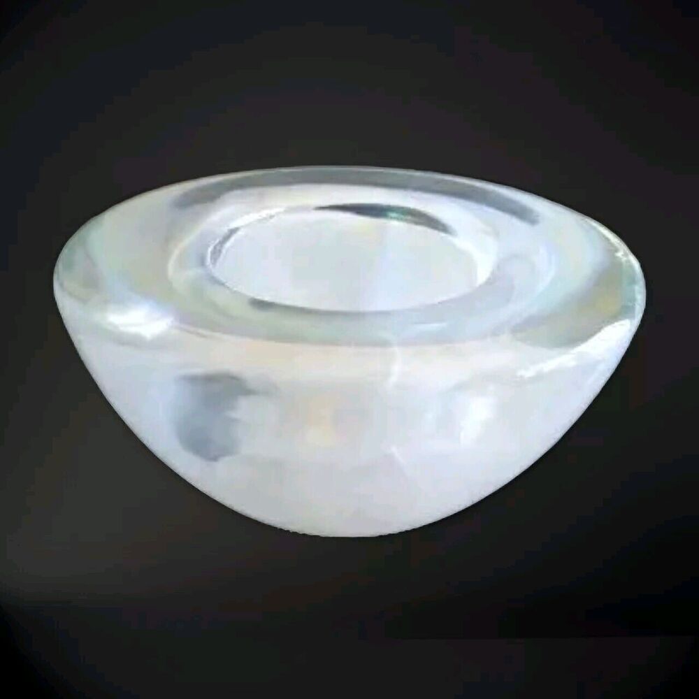 Kosta Boda Atoll Art Glass White Iridescent Swirl Votive Tea Light Anna Ehrner